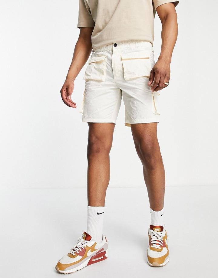 Topman Crinkle Cargo Short In Ecru-neutral