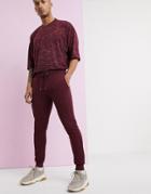 Asos Design Skinny Sweatpants In Burgundy-red
