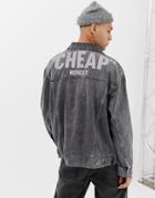 Cheap Monday Oversized Denim Jacket In Washed Black With Reflective Logo - Black
