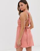 Asos Design Twist Back Mini Sundress-pink