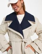 Asos Design Double Layer Trench Coat In Navy-blues