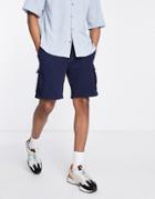 Selected Homme Organic Cotton Blend Jersey Cargo Shorts In Navy