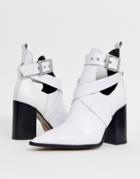 Depp White Leather Cut Out Heeled Ankle Boots
