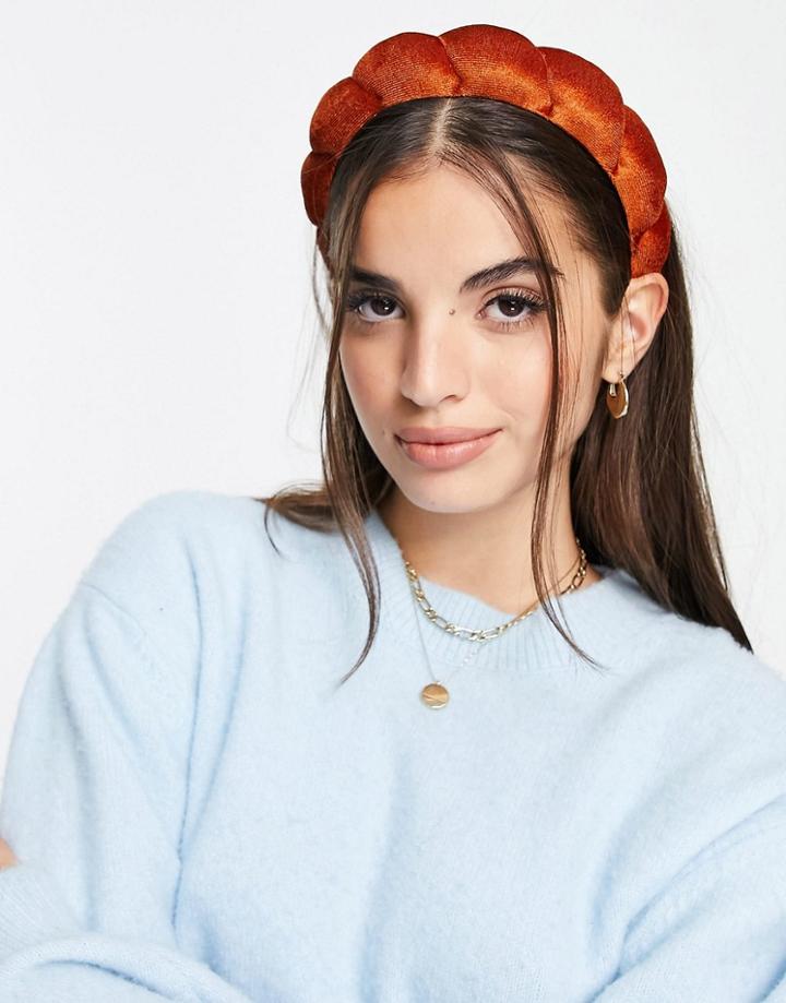 My Accessories London Padded Velvet Headband In Tan-brown