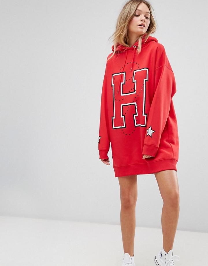 Tommy Hilfiger Longline Logo Dress With Studs - Red