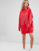 Tommy Hilfiger Longline Logo Dress With Studs - Red