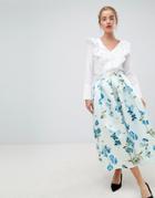 Closet London Full Prom Midi Skirt In Floral Print - Multi