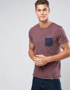 Esprit T-shirt With Crew Neck And Contrast Pocket - Red