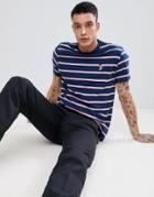 Asos Design Relaxed Stripe T-shirt With Hand & Rose Embroidery - Navy