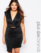 Ax Paris Plus Wrap Front Pencil Dress - Black
