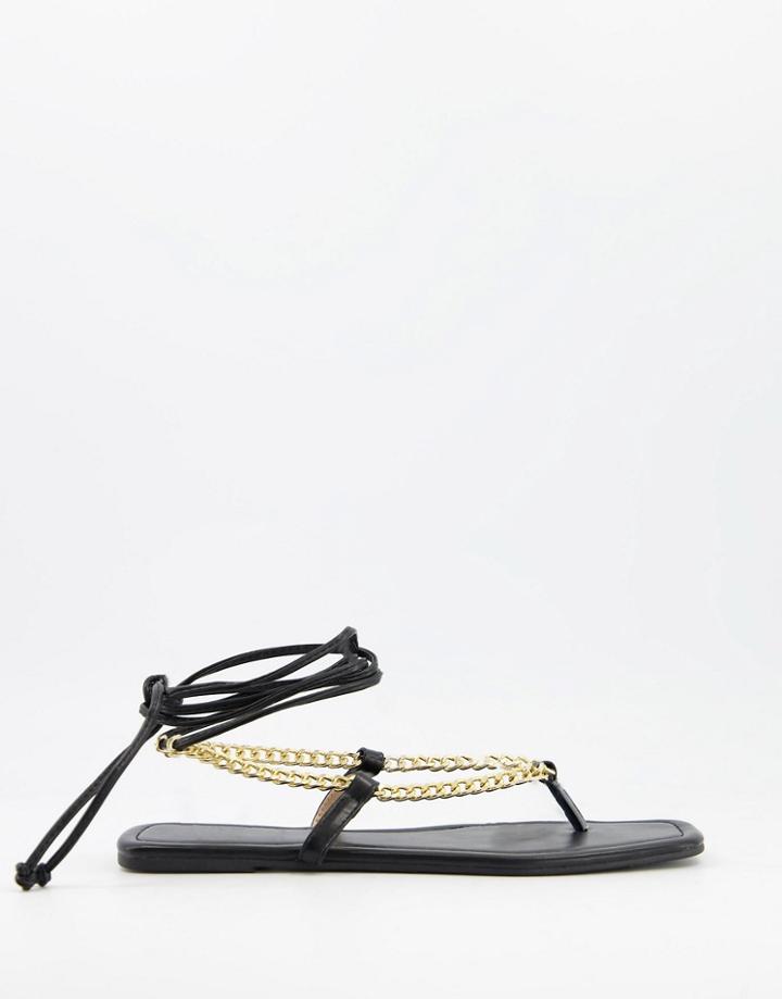 Glamorous Flat Sandals With Chain Detail In Black