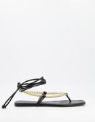 Glamorous Flat Sandals With Chain Detail In Black