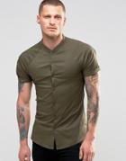 Asos Skinny Shirt With Raglan Sleeves In Khaki - Khaki