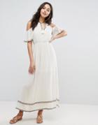 Moon River Embroidered Maxi Dress - Beige