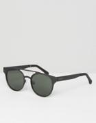 Komono Finley Round Sunglasses With Double Brow In Matte Black - Black