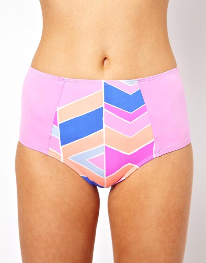 Zinke High Waisted Bikini Bottom With Chevron Print
