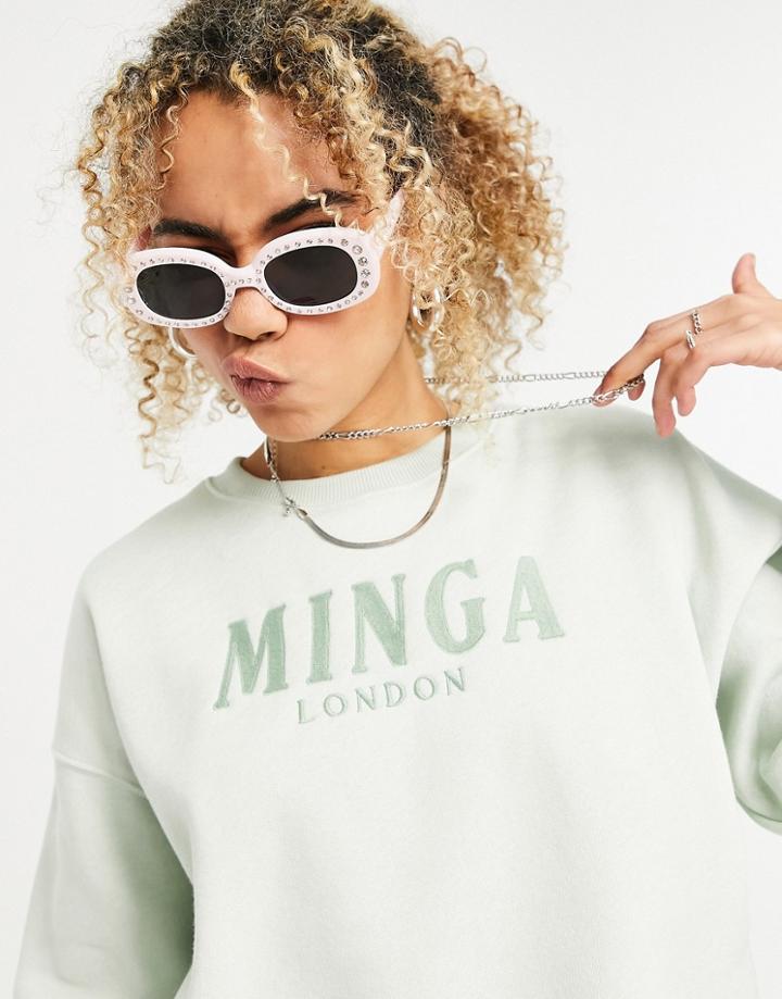 Minga London Oversized Cropped Boxy Sweatshirt With Embroidered Logo-green