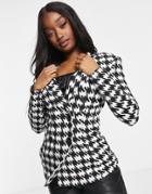 Asos Design Jersey Jacquard Double Breasted Suit Blazer In Dogstooth-multi