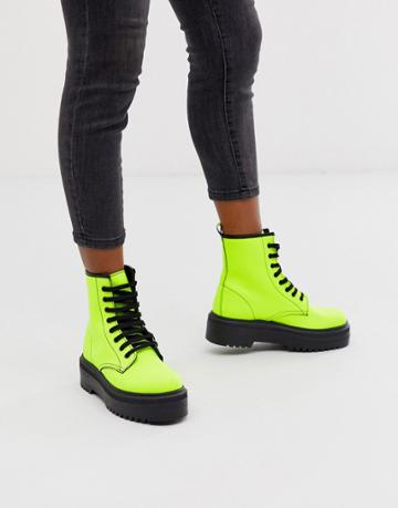 Asos Design Attitude Chunky Lace Up Boots In Neon-yellow