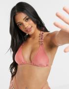 Candypants Embellished Halter Triangle Bikini Top In Pink