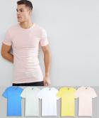 Asos Design Longline Muscle Fit T-shirt With Crew Neck And Stretch 5 Pack Save - Multi
