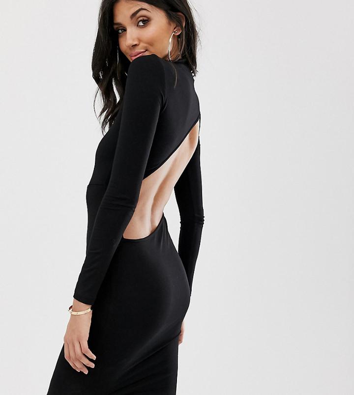 Asos Design Tall Long Sleeve Extreme Open Back Mini Bodycon Dress - Black