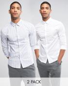 Asos Skinny Shirt In White And Blue Stripe Pack - Multi