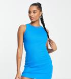 Asos Design Petite Racer Front Ribbed Mini Tank Dress In Bright Blue