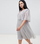 Asos Design Curve Flutter Sleeve Midi Dress With Pleat Skirt In Embroidery - Multi