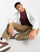 Asos Design Hoodie With Zip Through In White