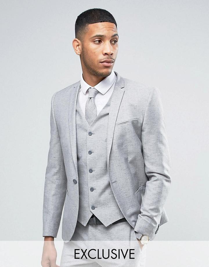 Noak Skinny Suit Jacket In Linen Nepp - Gray