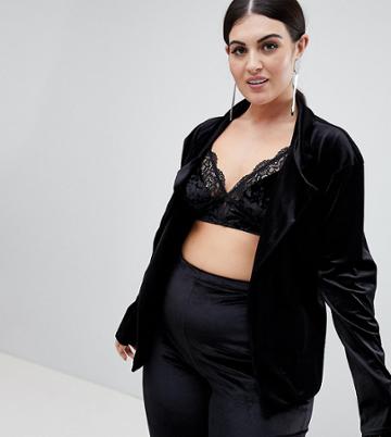 Lasula Plus Longline Velvet Blazer - Black