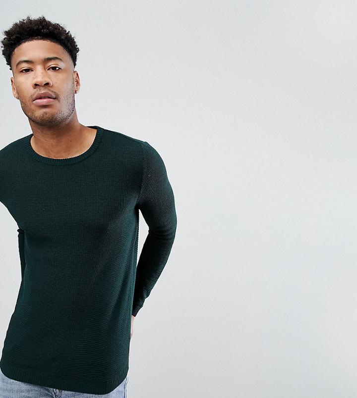 Asos Tall Muscle Fit Textured Sweater In Bottle Green - Green