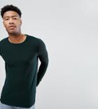 Asos Tall Muscle Fit Textured Sweater In Bottle Green - Green