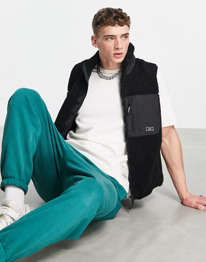 Bershka Vest In Black Teddy Fleece