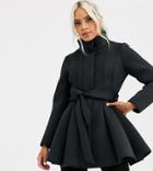 Asos Design Petite Scuba Paneled Skater Coat In Black