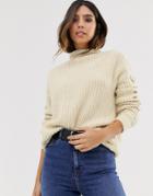 Vero Moda High Neck Stitching Detail Sweater In Oatmeal