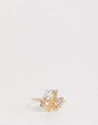 Asos Design Ring With Butterfly And Crystal Flower Design In Gold Tone - Gold