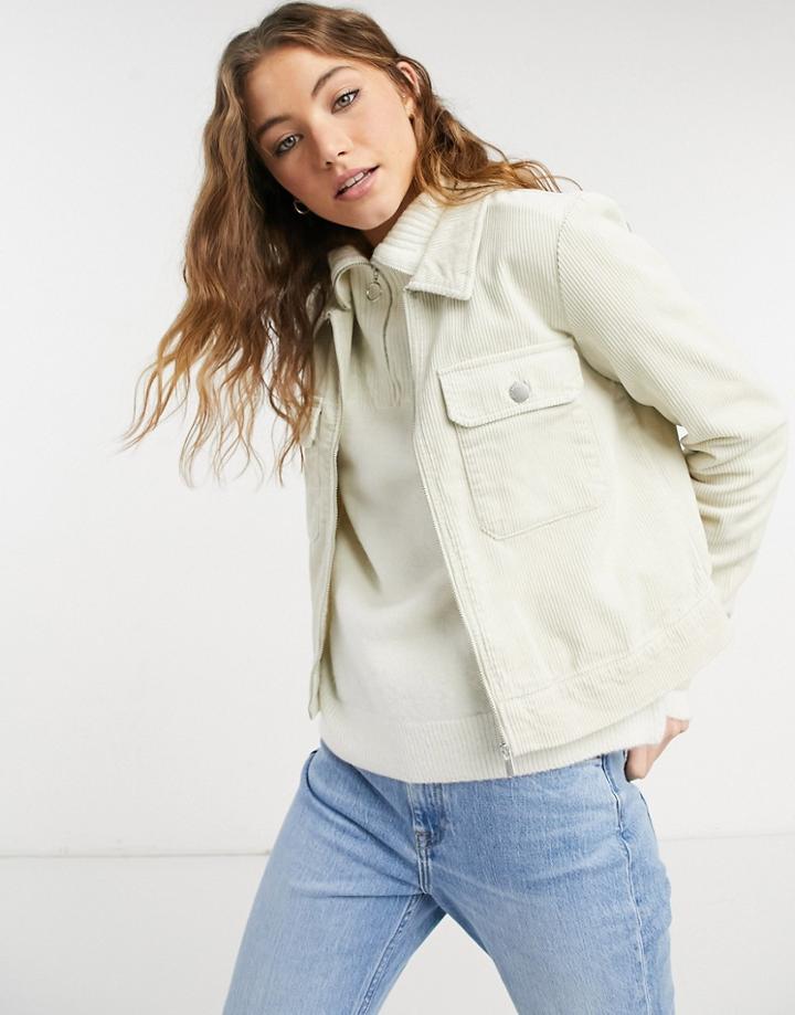 Jdy Corduroy Jacket With Zip Front In Cream-neutral