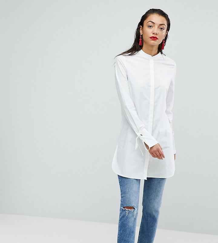 Vero Moda Tall Longline Shirt With Tie Sleeves - White