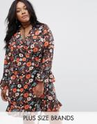 Alice & You Floral Printed Tea Dress With Frill Detail - Multi