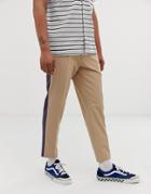 Asos Design Slim Crop Smart Pants In Stone With Blue Side Stripe