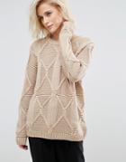 H.one Large Cabled Sweater - Beige