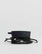 Asos Leather And Beaded Bracelet Pack In Black With Skulls - Black