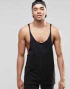 Asos Tank With Raw Edge Extreme Racer Back In Black - Black