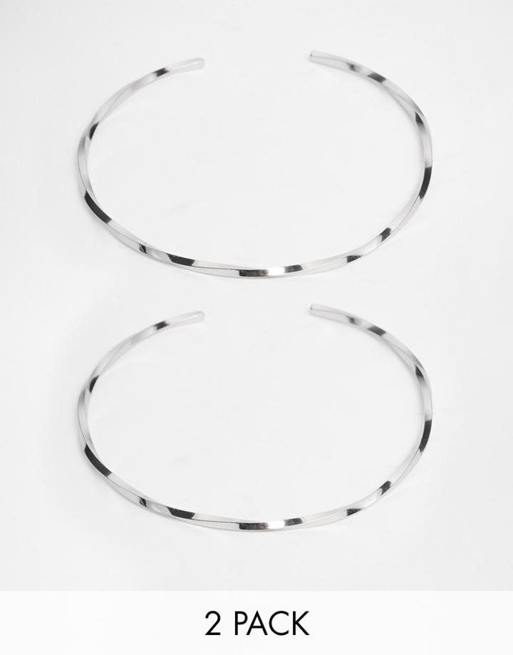 Asos Pack Of 2 Sleek Twist Arm Cuffs - Silver