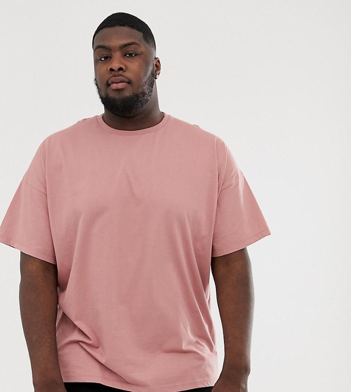 Asos Design Plus Oversized Fit T-shirt With Crew Neck-pink