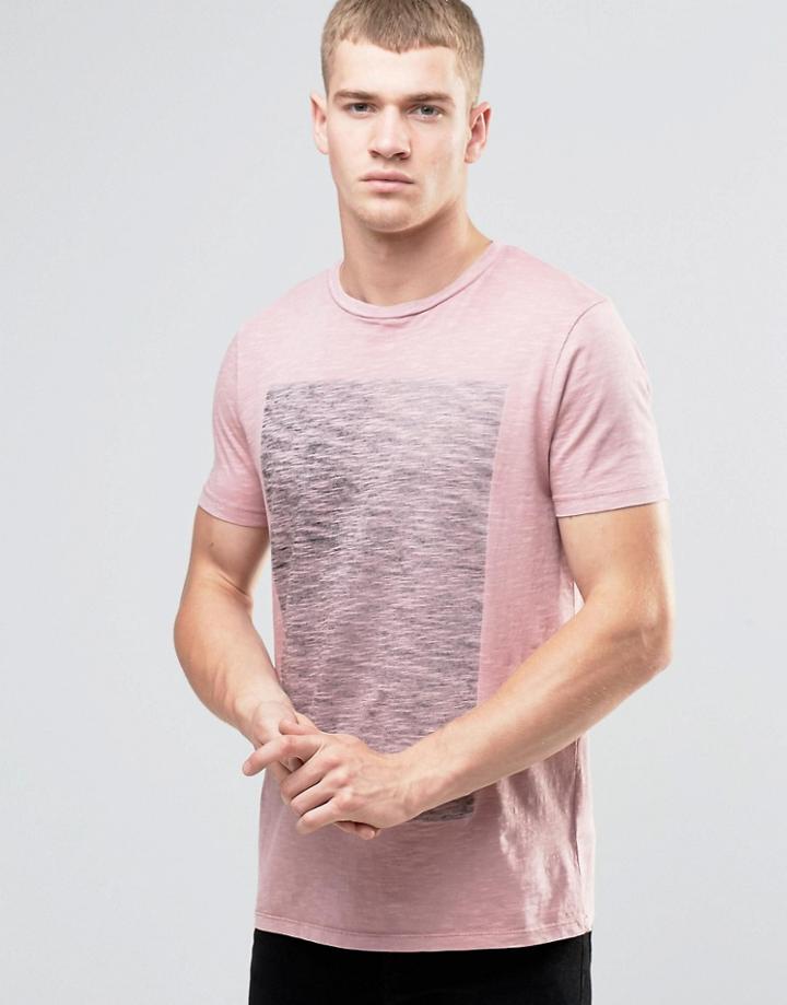 Asos T-shirt In Slub Fabric With Reverse Block Print - Chalk Rose