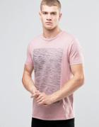 Asos T-shirt In Slub Fabric With Reverse Block Print - Chalk Rose
