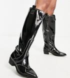 Public Desire Wide Fit Kentucky Knee High Western Boots In Black